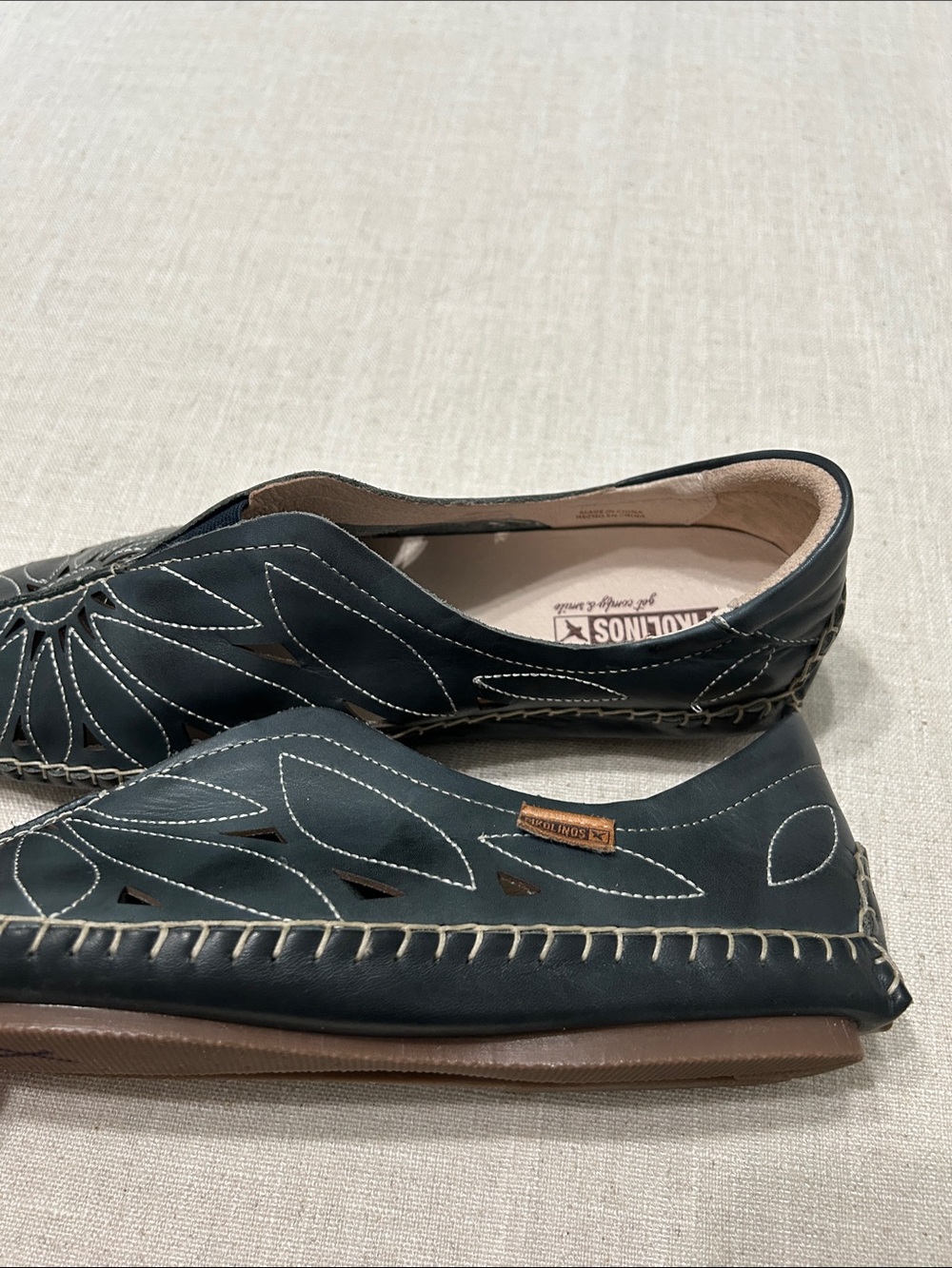 PIKOLINOS Jerez Skimmer Flat Women’s 40 Ocean Leather Cutout Floral Loafer - Picture 10 of 11